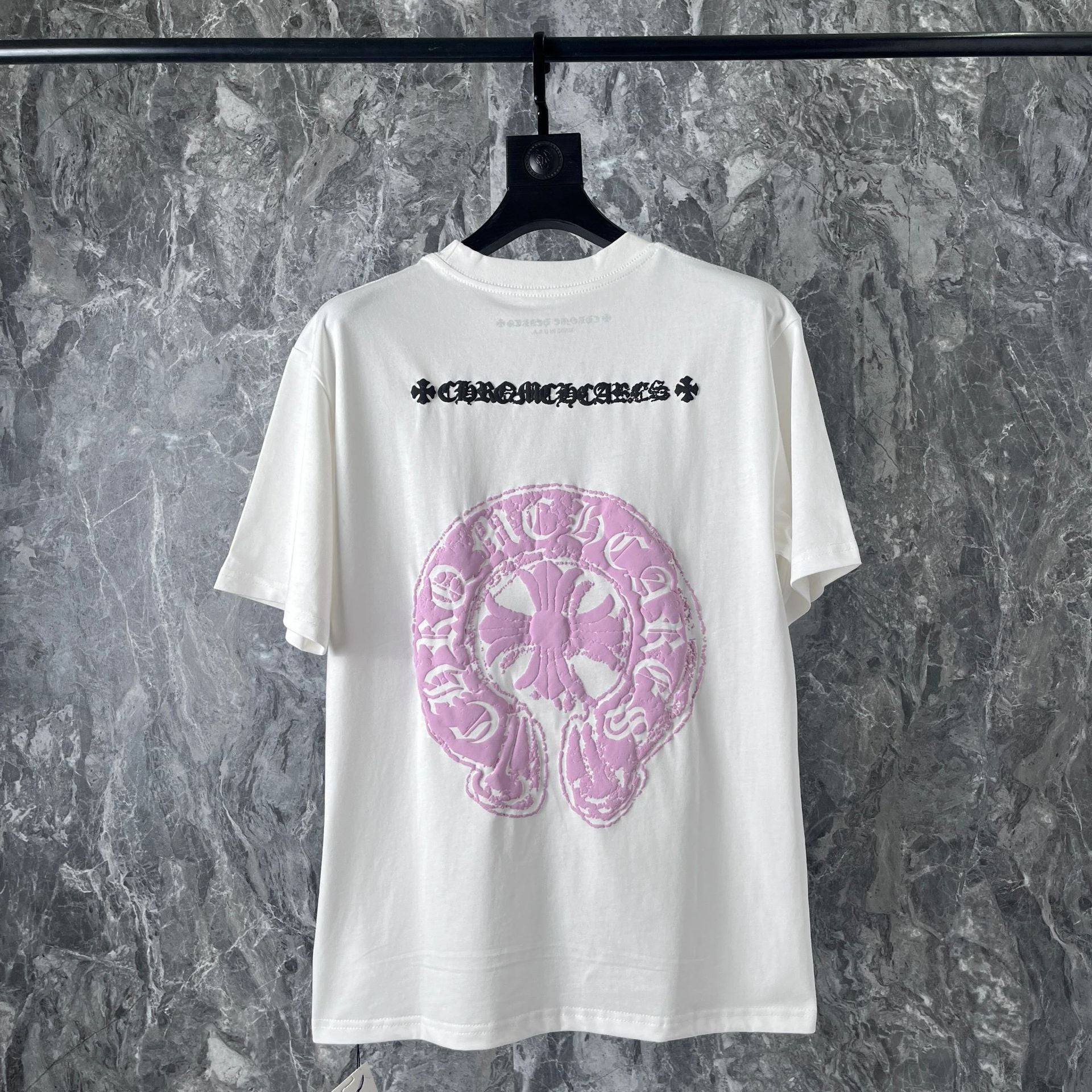 Chrome Heart T Shirts Pink Sanskrit Leather Short Sleeve T-Shirt