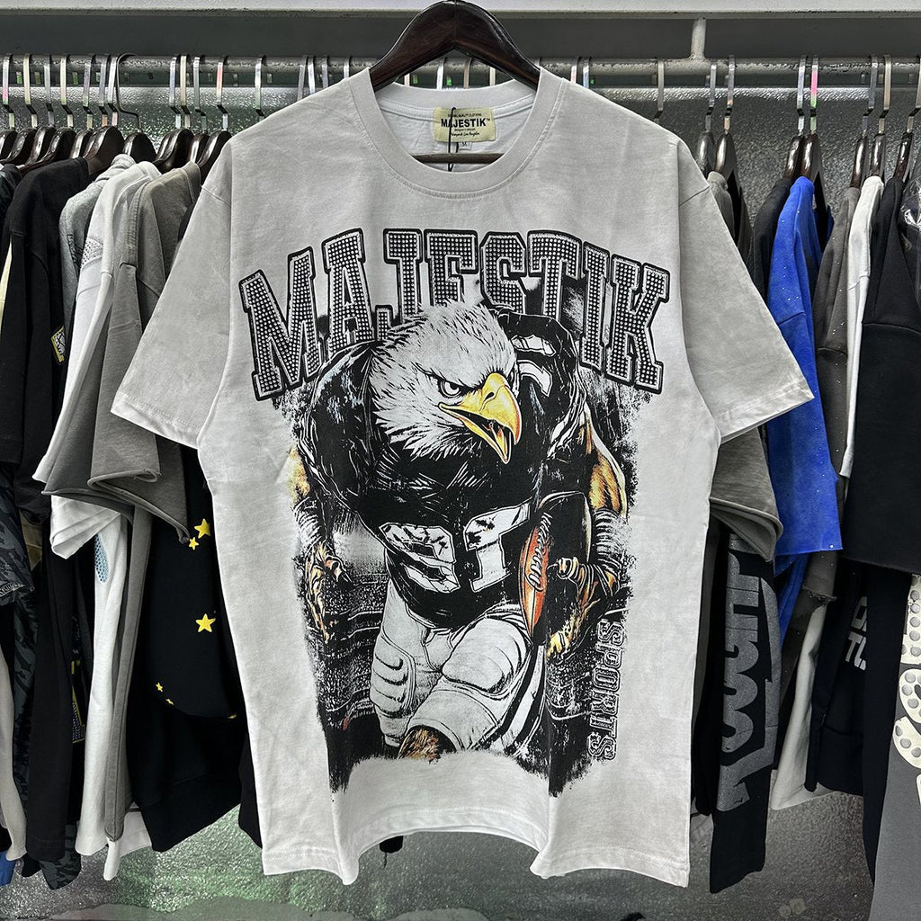 MAJESTIK Eagle Football Rhinestone Graphic T-Shirt ¡ª context