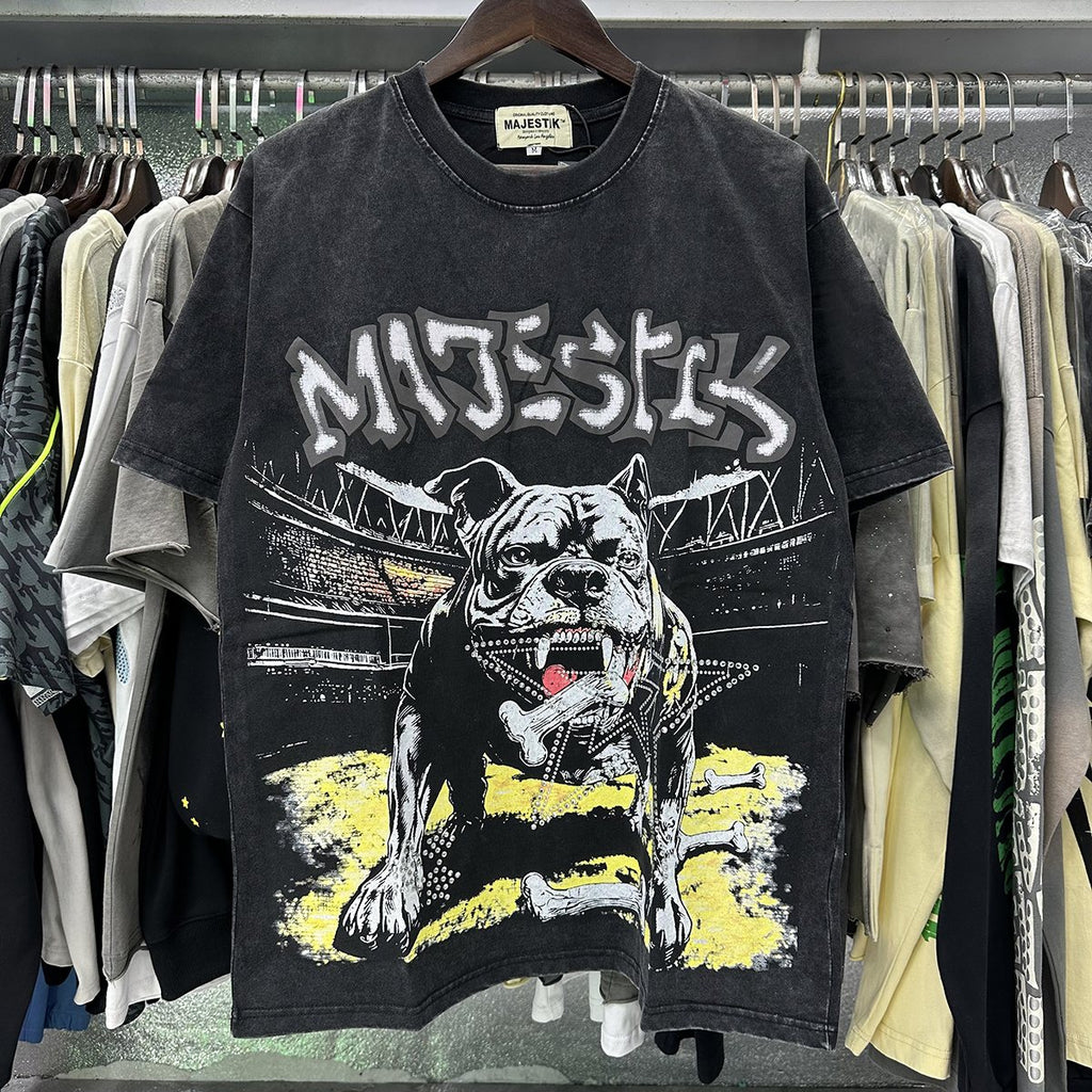 MAJESTIK Bulldog Rhinestone Graphic Cropped T-Shirt ¡ª context