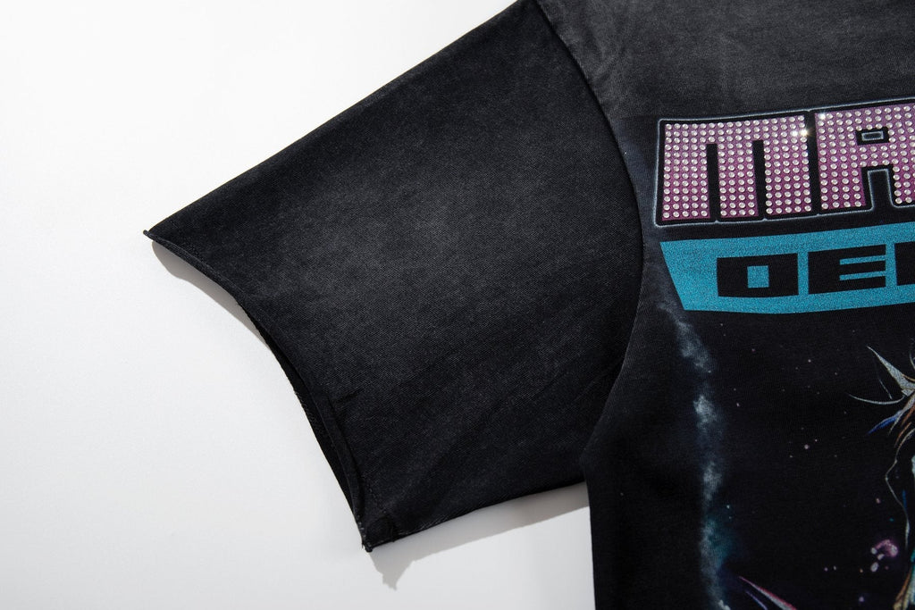 MAJESTIK Washed Black Horse Graphic T-Shirt ¡ª detail