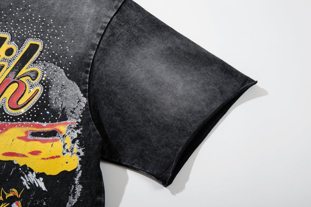MAJESTIK Rhinestone Distressed Graphic T-Shirt ¡ª detail