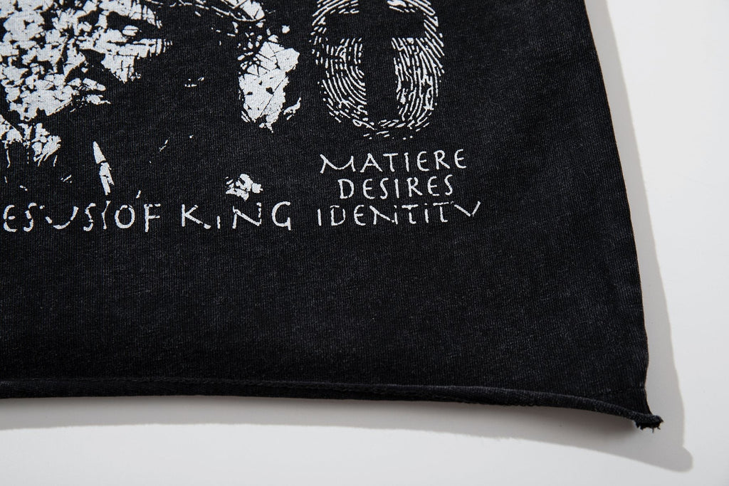 MAJESTIK Washed Black Distressed Graphic T-Shirt ¡ª detail
