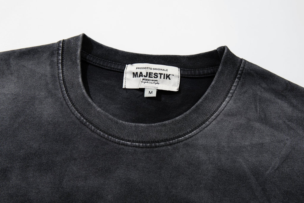 MAJESTIK Washed Black Distressed Graphic T-Shirt ¡ª neck_label