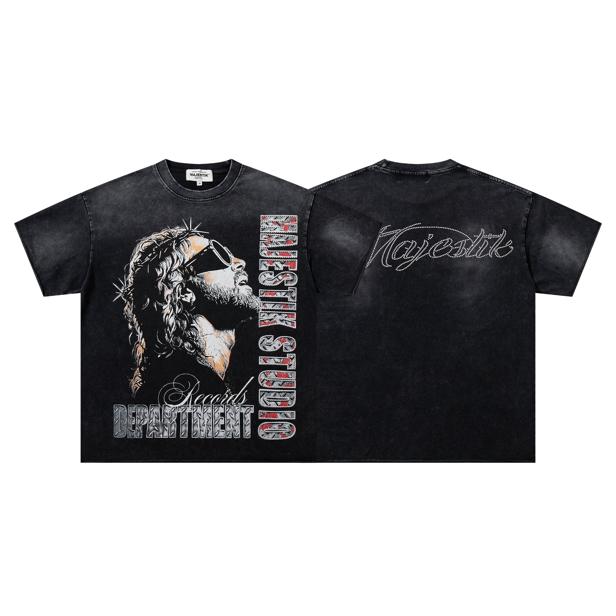MAJESTIK Washed Black Graphic T-Shirt ¡ª hero