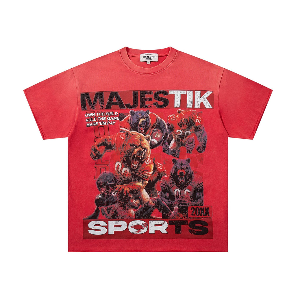 MAJESTIK Red Rhinestone Sports Graphic T-Shirt ¡ª hero