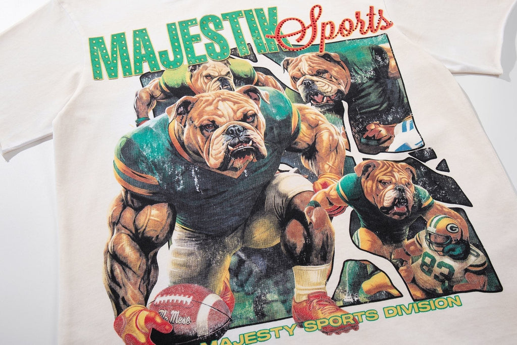 MAJESTIK Bulldog Football Graphic Short-Sleeve T-Shirt - White ¡ª detail