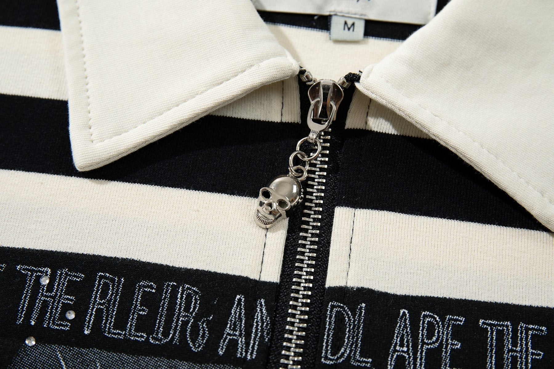 MAJESTIK Skull Graphic Striped Zip-Collar T-Shirt ¡ª detail