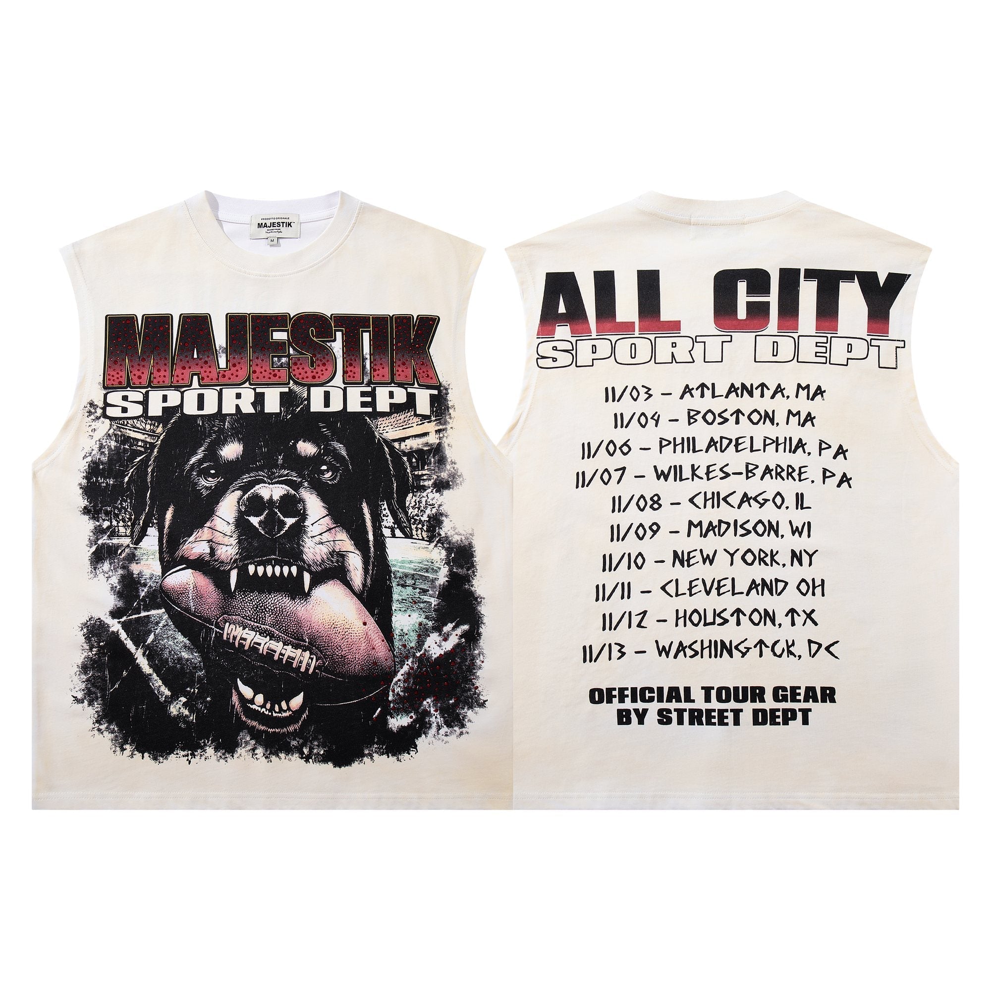 MAJESTIK Off White Graphic Sleeveless T-Shirt ¡ª hero