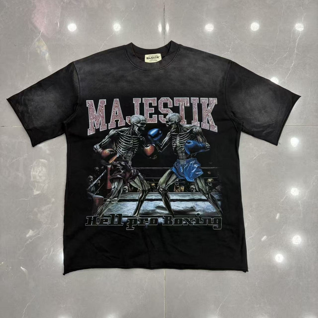 MAJESTIK Skeleton Boxing Graphic T-Shirt ¡ª front