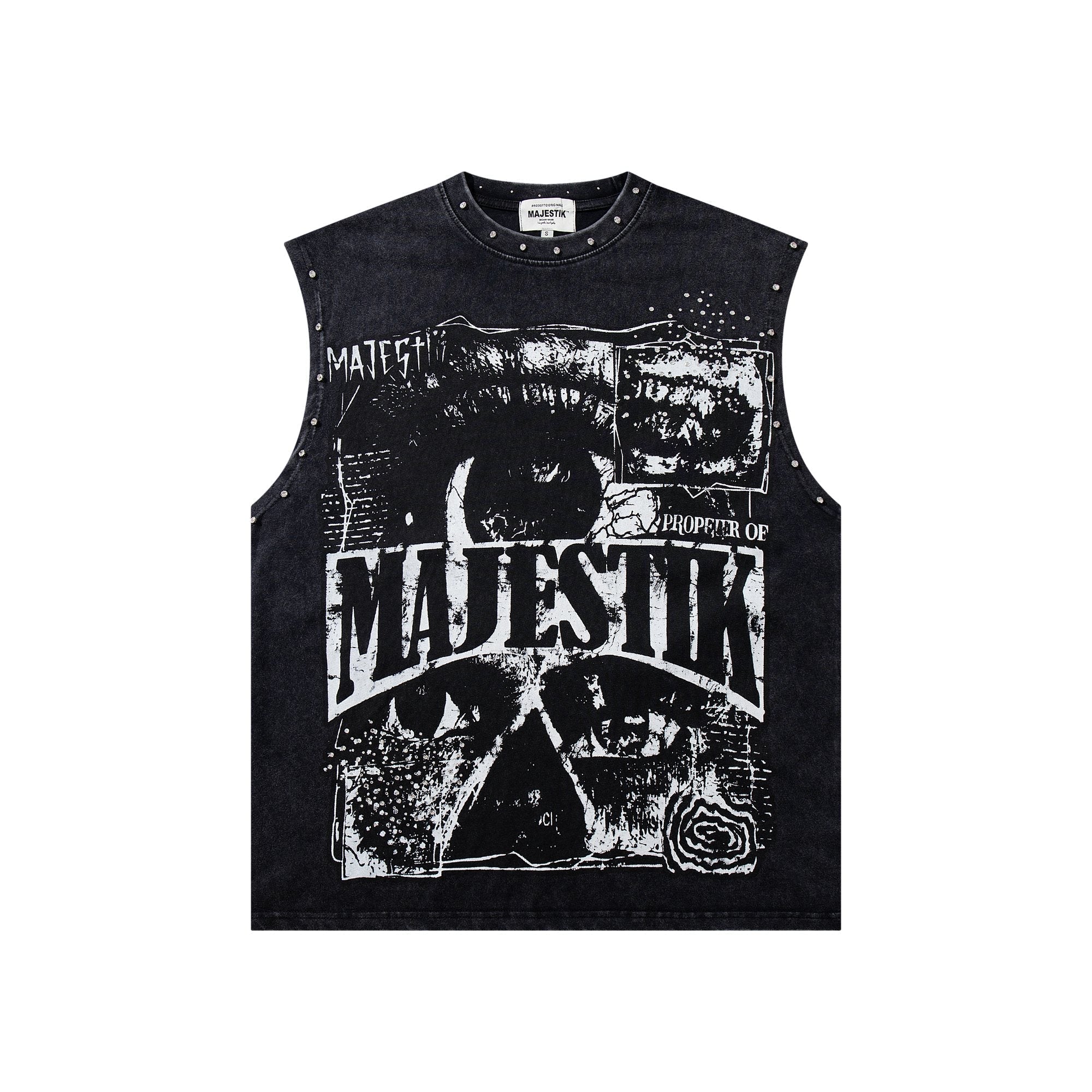MAJESTIK Washed Black Studded Sleeveless T-Shirt ¡ª hero