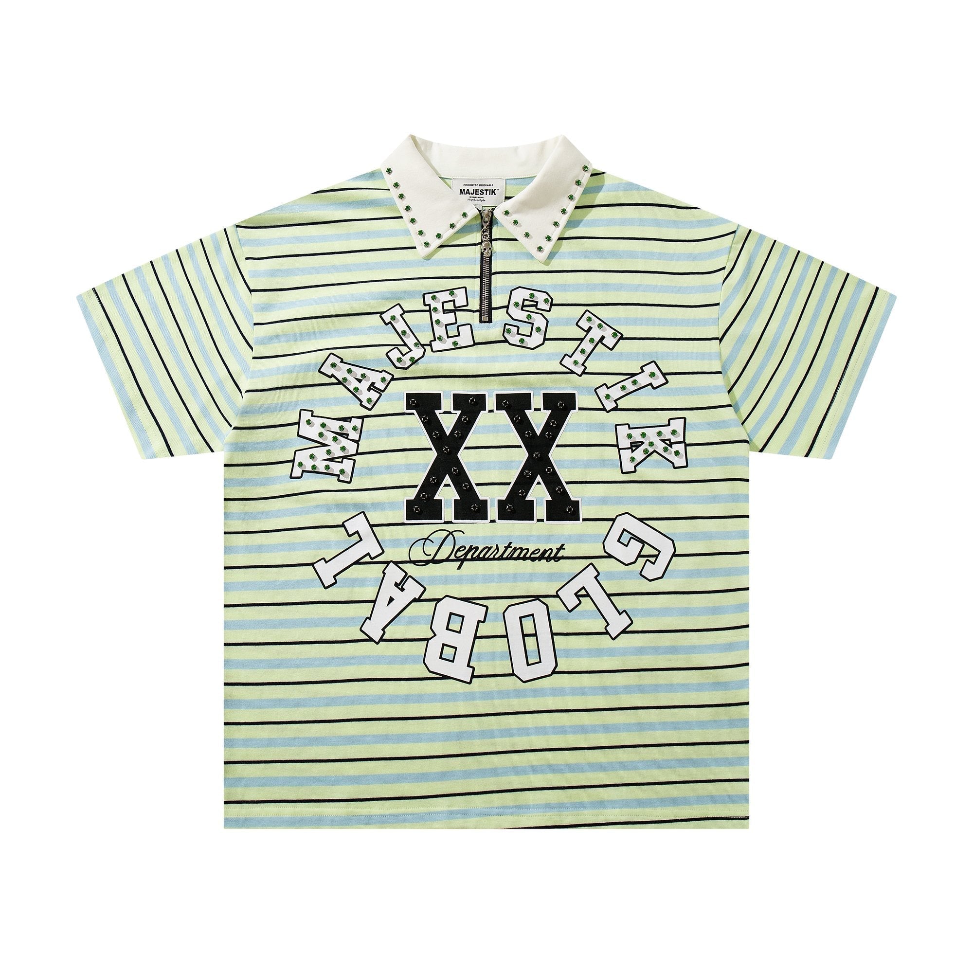 MAJESTIK Mint Green Striped Half-Zip Polo Shirt ¡ª hero