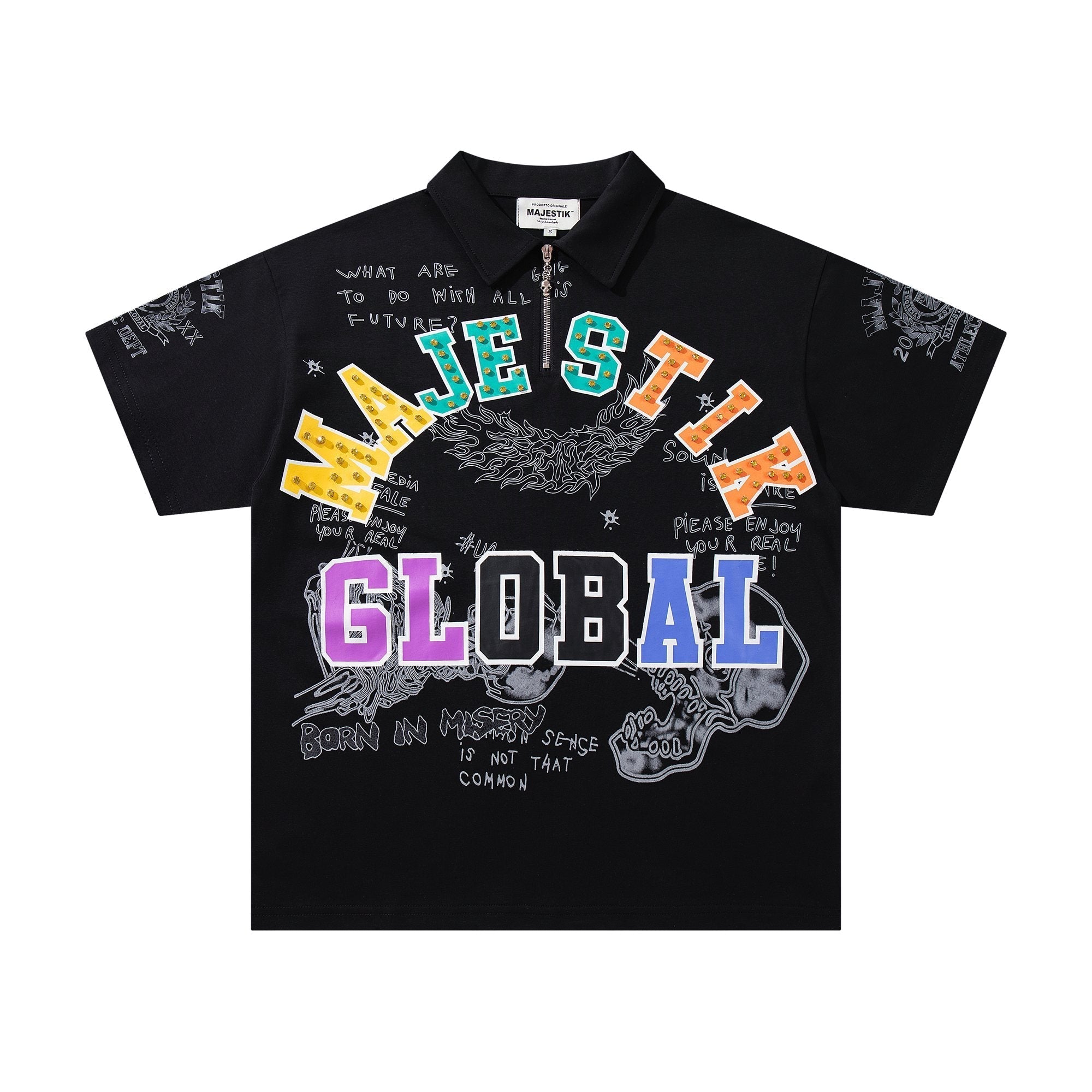 MAJESTIK Embellished Distressed Zip Polo Shirt ¡ª hero