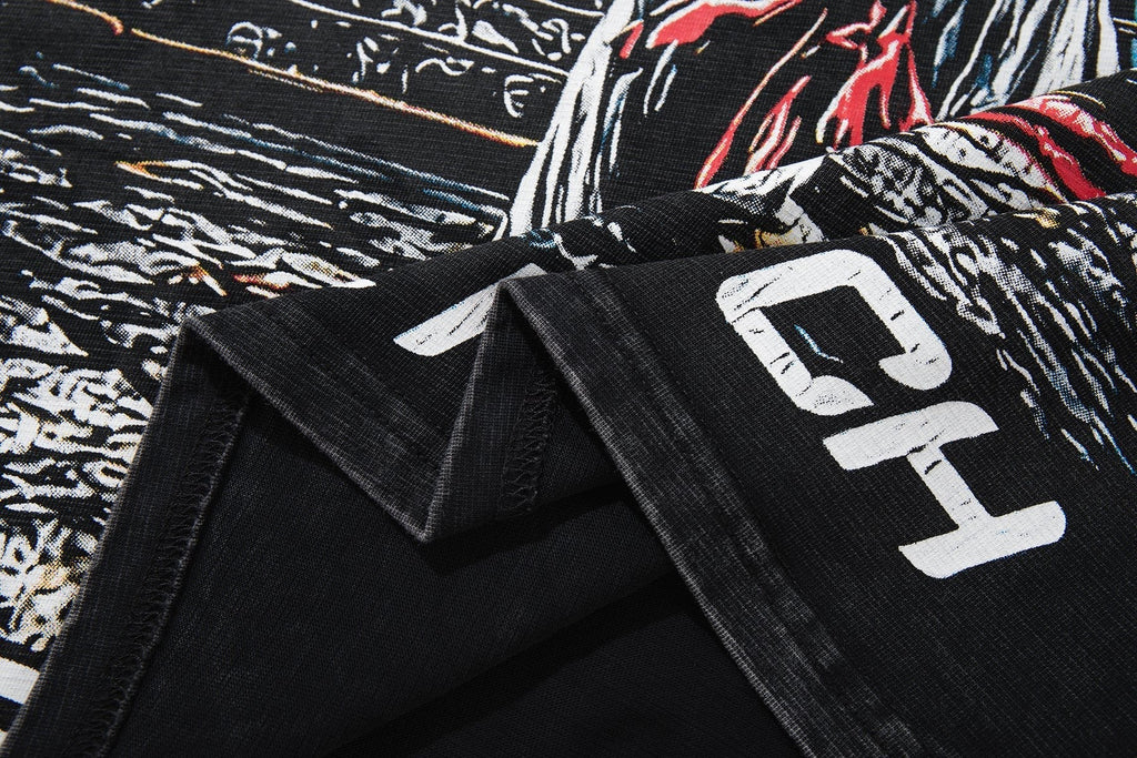 MAJESTIK Washed Black Graphic Short-Sleeve T-Shirt ¡ª detail