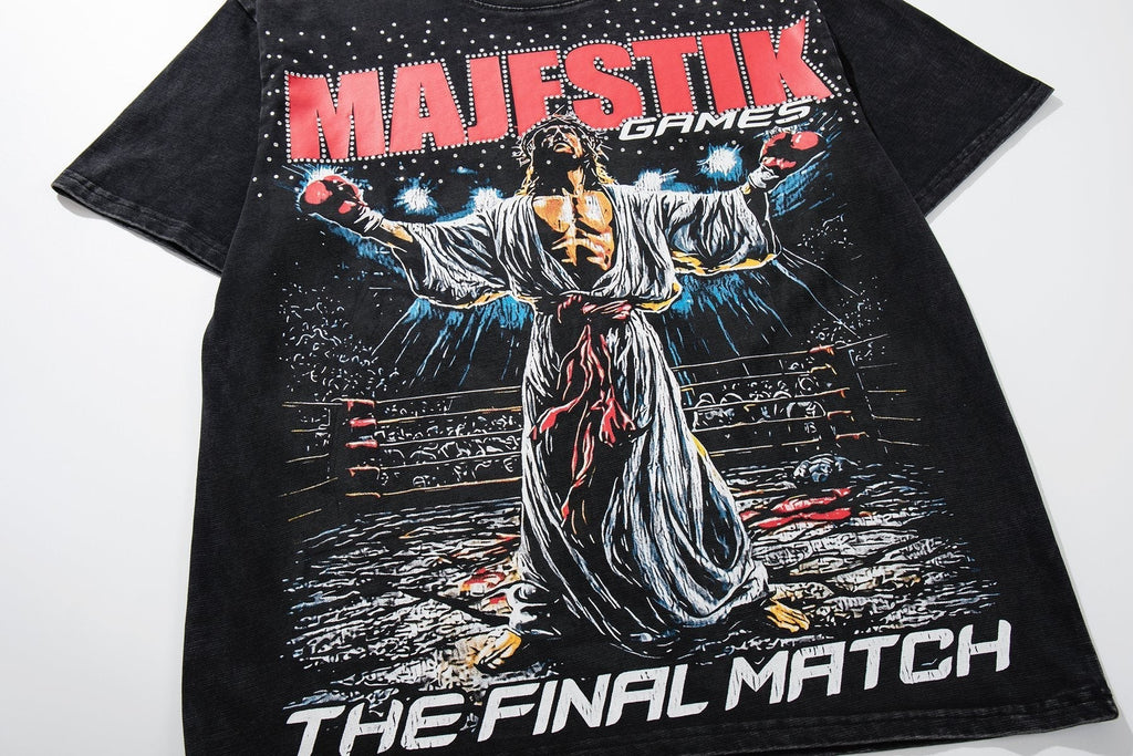 MAJESTIK Washed Black Graphic Short-Sleeve T-Shirt ¡ª front